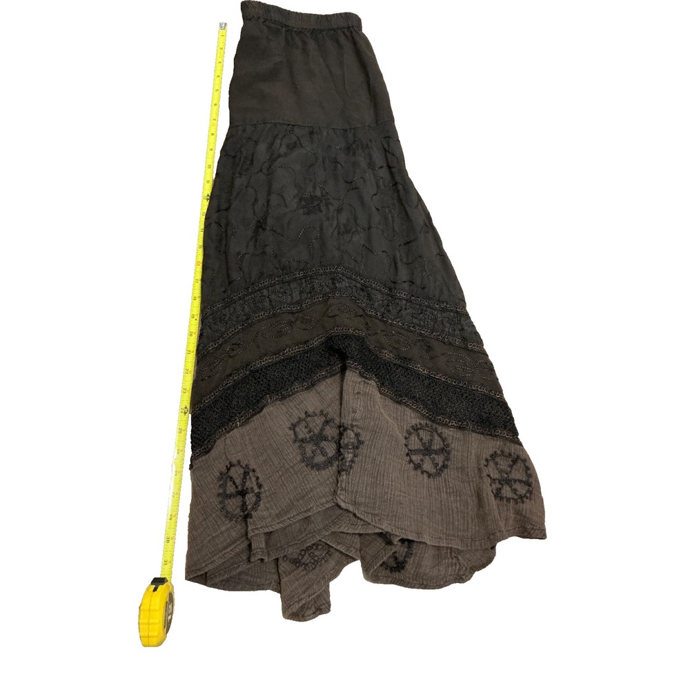 Shelly & Arnold Maxi Brown Skirt Size Medium Whimsy Mixed Print Hippee Festival - Picture 4 of 5